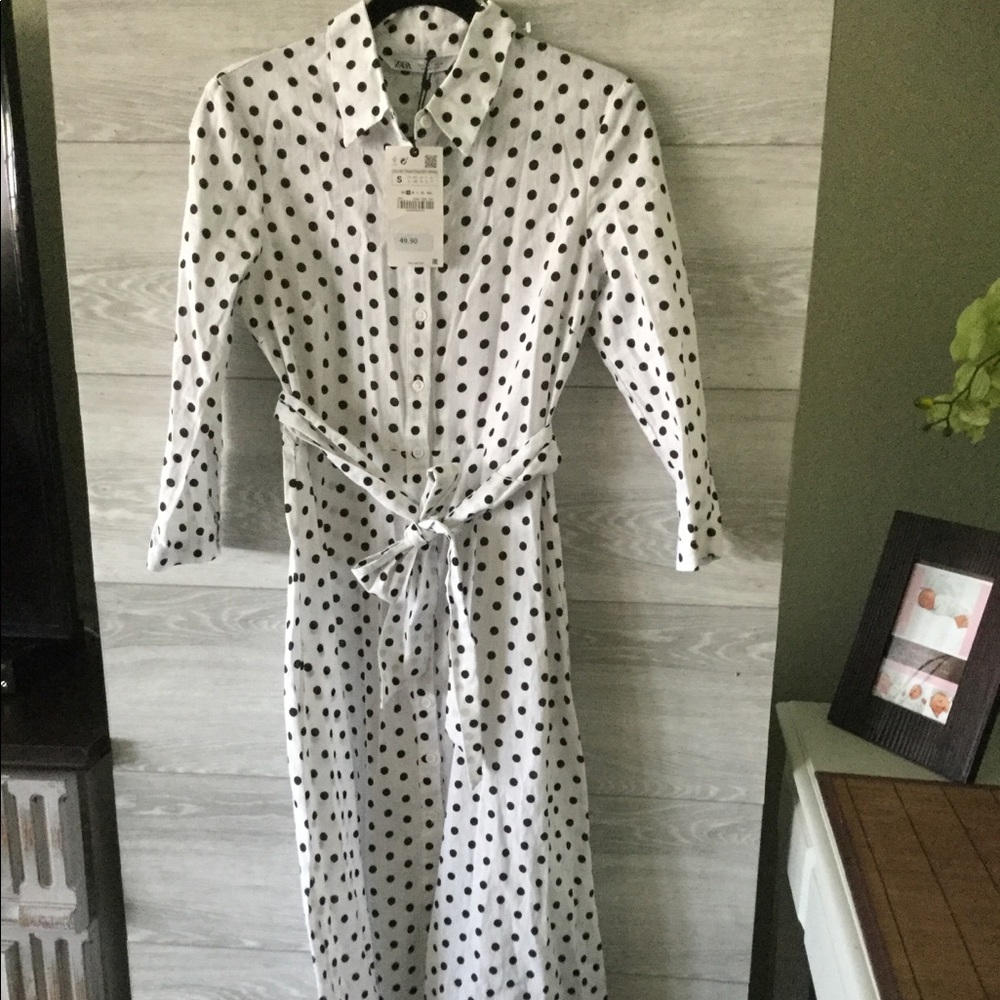 NWT Zara Polka Dot dress Black and white